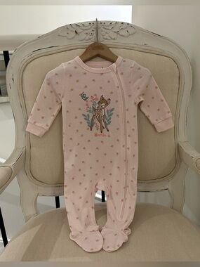 🤍 3~6 Mth Pink Disney Bambi Floral Footed One-Piece Baby Footie NWT